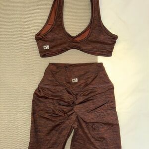 CSB Espresso Marl Sports Bra/Bike Shorts Set